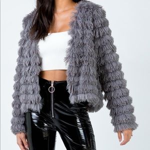 Princess Polly Gray Shaggy Coat